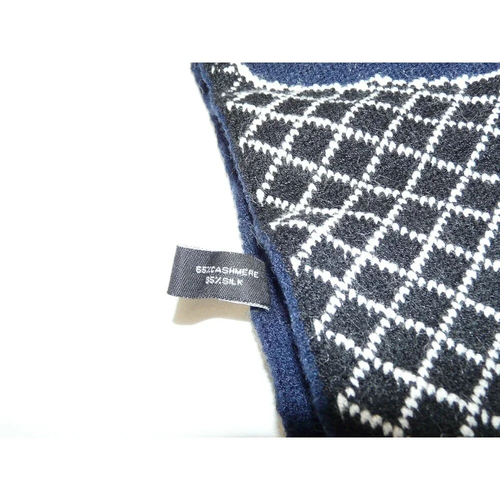 Chanel Cashmere & Silk Logo Allover Scarf Shawl Stole Blue Black White 60
